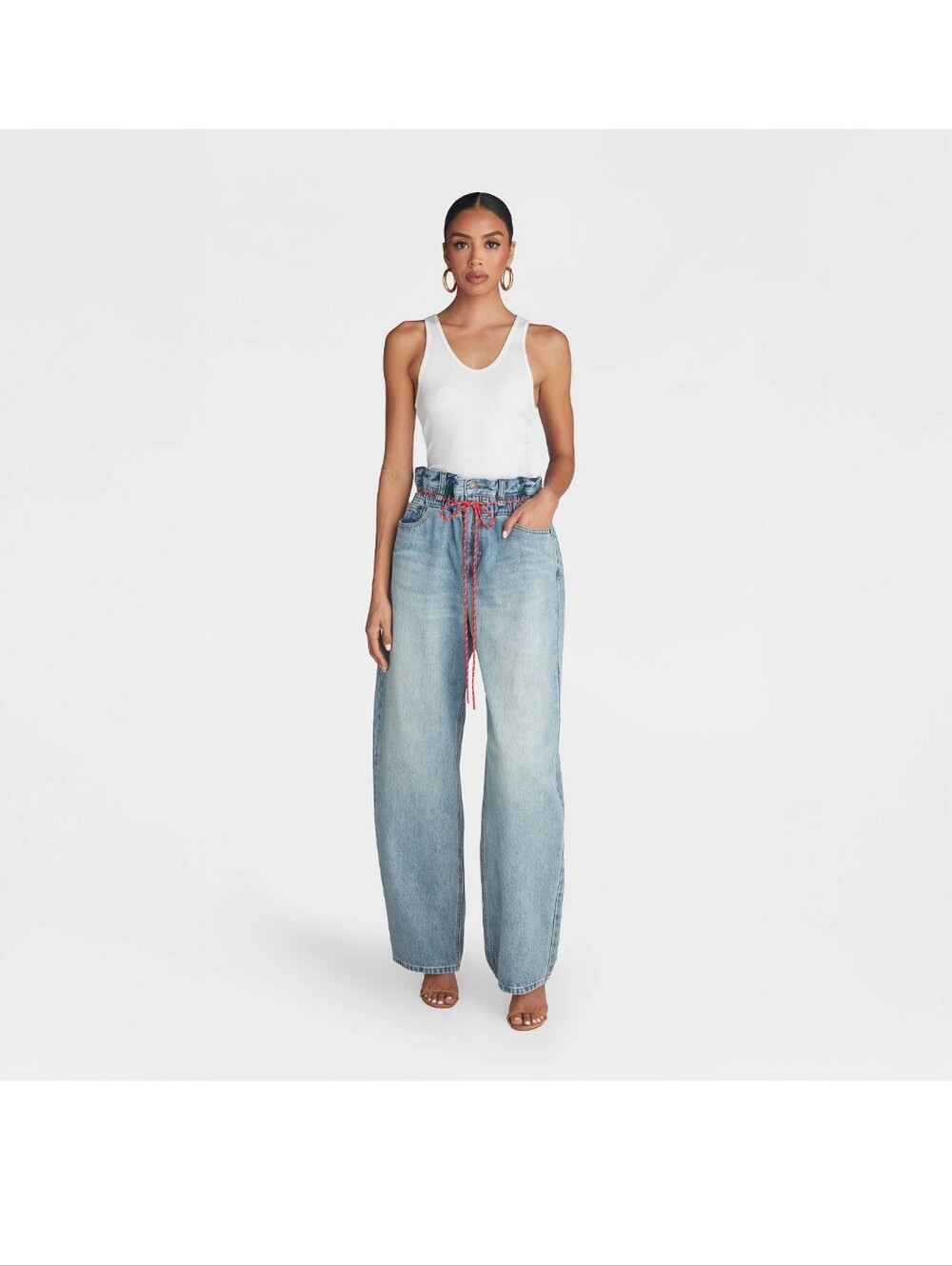 KBB Barrel Jeans The Paper Bag Waist. Light Wash Size 12